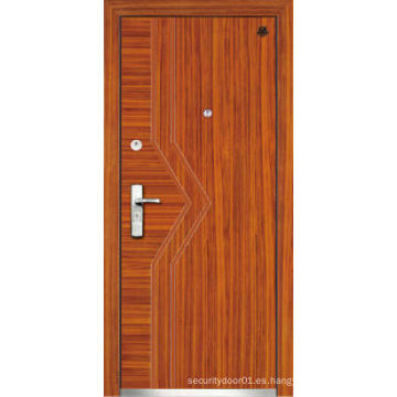 Puerta exterior de acero de panel, puerta blindada de madera de acero